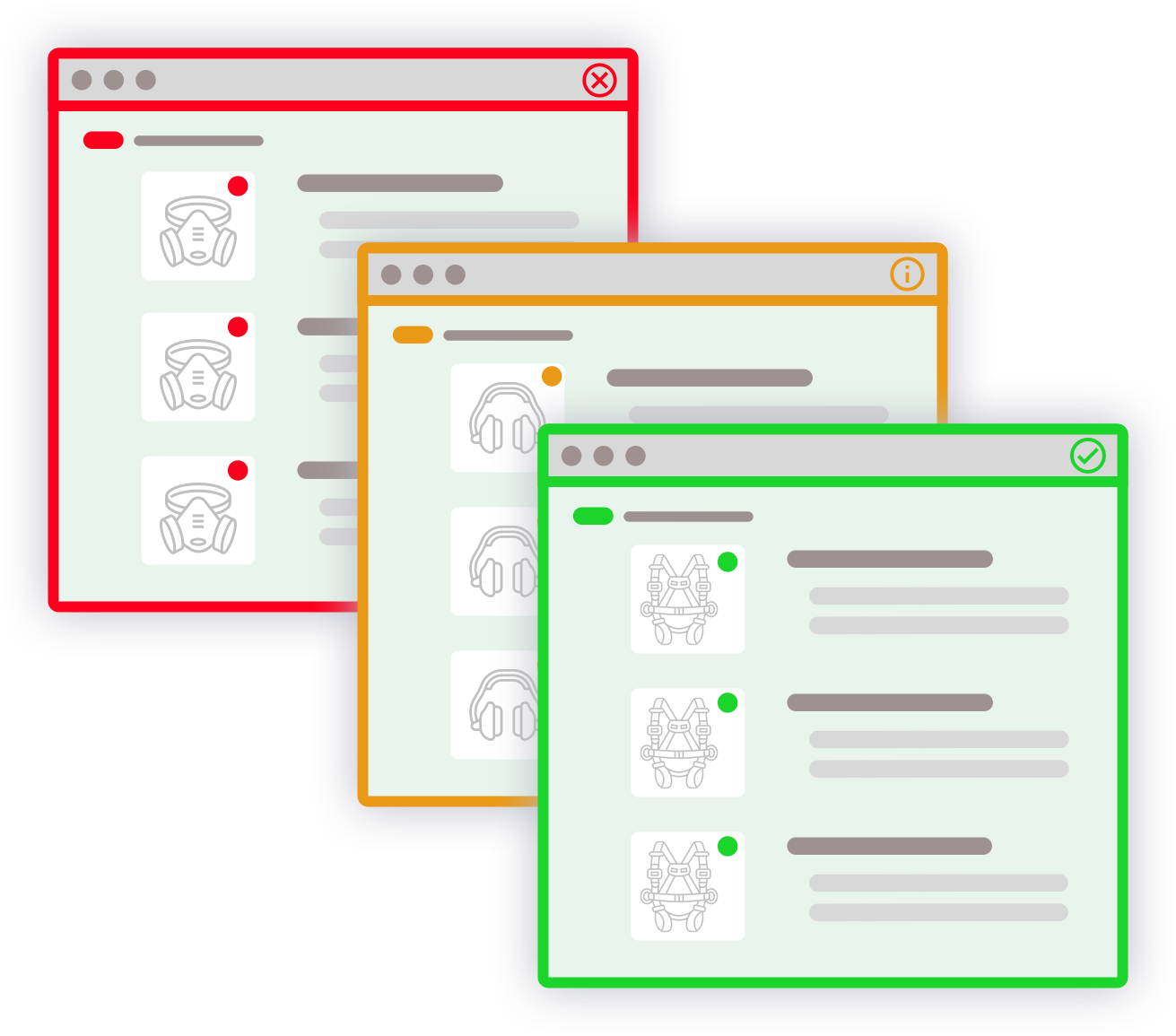 Pantalla de informe de estado de EPIs en el software Wobyk
